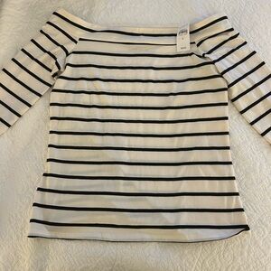LOFT Black and White Striped Off-Shoulder Top